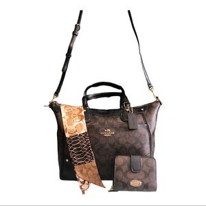 Authentic Coach Mickie satchel, bifold coin billfold wallet and twilly bundle